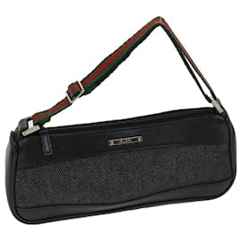 Gucci-GUCCI Web Sherry Line Accessory Pouch Canvas Black Red Green Auth bs5425-Black,Red,Green