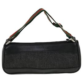 Gucci-GUCCI Web Sherry Line Accessory Pouch Canvas Black Red Green Auth bs5425-Black,Red,Green