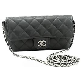 Chanel-CHANEL Porte-téléphone à rabat avec sac à chaîne Pochette à bandoulière noire-Noir