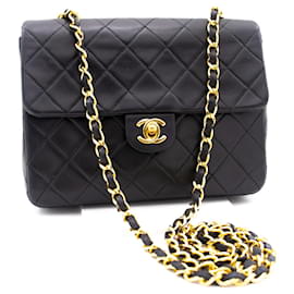 Chanel-CHANEL Bolso bandolera cuadrado pequeño con cadena Crossbody Edredón negro-Negro