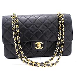 Chanel-CHANEL Bolso de hombro con cadena mediano con solapa forrada clásica Cordero negro-Negro