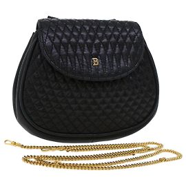 BALLY Chain Sac à Bandoulière Cuir Noir Auth am4369 Noir