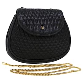 Bally-BALLY Chain Shoulder Bag Leather Black Auth am4369-Black