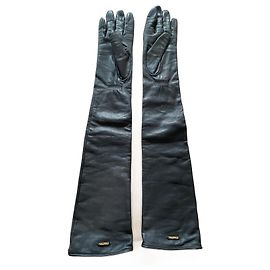 Luvas longas Miu Miu em pele de cordeiro napa preta, MISURA 7. Preto