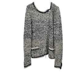 Chanel-CHANEL A/W 2011 Veste cardigan asymétrique en tricot à fermeture éclair latérale sur le devant-Gris