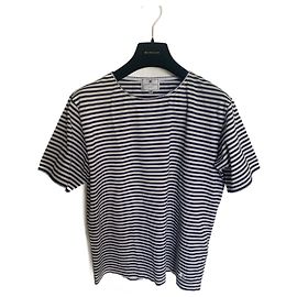 T-shirt a righe in cotone Courreges Bianca e Blu Bianco Blu navy