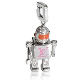 Louis Vuitton-Louis Vuitton Spaceman Saphir Diamant Charms en 18K or blanc 1.35 ctw-Argenté,Métallisé
