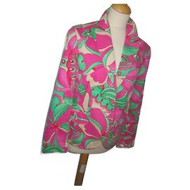 Tailleur pantalon Escada Fuchsia Vert Blanc Coton Taille 38 Multicolore