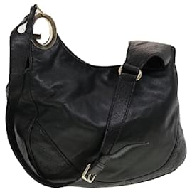 Gucci-GUCCI GG Canvas Guccissima Shoulder Bag Leather Black 203503 Auth am4377-Black