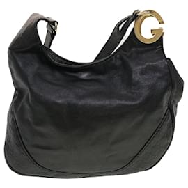 Gucci-GUCCI GG Canvas Guccissima Shoulder Bag Leather Black 203503 Auth am4377-Black