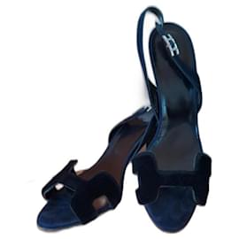 Hermès-Sandalias de noche 9 visón afeitado-Negro,Azul marino