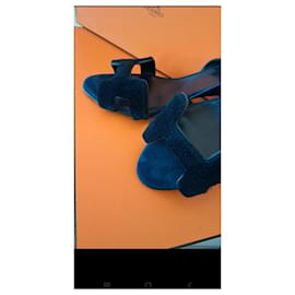 Hermès-Nachtsandalen 9 Rasierter Nerz-Schwarz,Marineblau