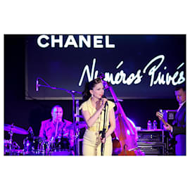 Chanel-9Novo vestido de tweed de fita com cinto K$-Amarelo