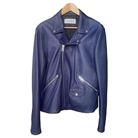 Loewe-Blu lambskin leather biker jacket-Blue