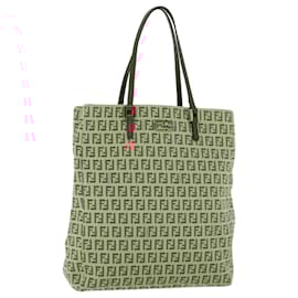 Fendi-FENDI Zucchino Canvas Tote Bag Red Auth am4379-Red