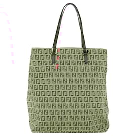 Fendi-FENDI Zucchino Canvas Tote Bag Red Auth am4379-Red