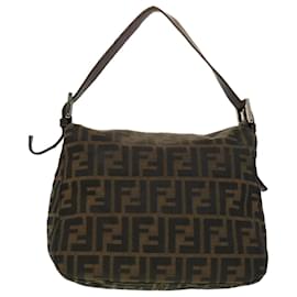 Fendi-FENDI Zucca Canvas Mamma Baguette Sac à bandoulière Noir Marron Auth bs5426-Marron,Noir