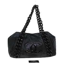 Chanel-CHANEL Chain Shoulder Bag Leather Black CC Auth am4389-Black