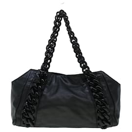 Chanel-CHANEL Chain Shoulder Bag Leather Black CC Auth am4389-Black