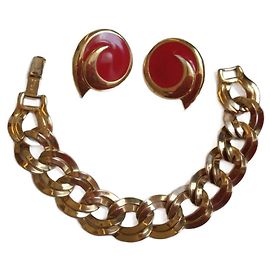 Autre Marque Set Monet Bracciale e Orecchini in Metallo Placcato Oro D'oro