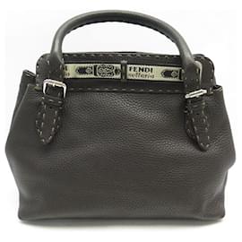 Fendi-SAC A MAIN FENDI SELLERIA GRAND BORGHESE 8BN155 CUIR MARRON HAND BAG PURSE-Marron