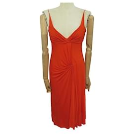 Céline-VESTIDO DE COCTEL NARANJA DRAPEADO CELINE 26733/1357 Taille S 36 Vestido de viscosa-Naranja