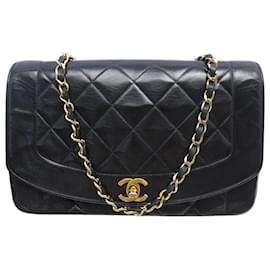 Chanel-VINTAGE CHANEL DIANA HANDBAG IN BLACK LEATHER BANDOULIERE HAND BAG PURSE-Black