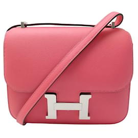 Hermès-NEUF SAC A MAIN HERMES MINI CONSTANCE III CUIR EVERCOLOR ROSE AZALEE HAND BAG-Rose