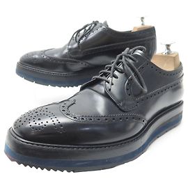 CHAUSSURES PRADA 2EG015 DERBY BOUT FLEURI 6 IT 41 FR EN CUIR NOIR SHOES Noir
