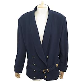 Chanel-CHANEL JACKET WITH BELT WOOL NAVY BLUE L 44 NAVY BLUE WOOL BELT JACKET-Navy blue