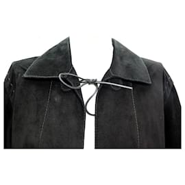 Yves Saint Laurent-Chaqueta Yves Saint Laurent 48 ABRIGO FLECOS ANTE NEGRO XL-Negro