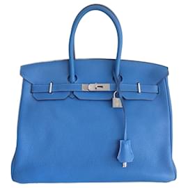 Hermès-Bolsa HERMES BIRKIN 35 mykonos azul-Azul