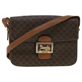 Céline-CELINE Macadam Canvas Sulky Shoulder Bag PVC Leather Brown Auth 42445-Brown