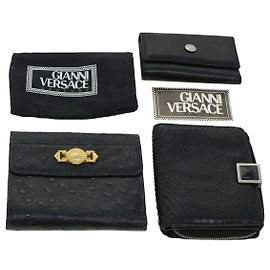 Gianni Versace Key Case Wallet Leather 3Set Black Auth ac1945 Black