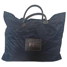 Franck Namani XXL Tote Bag Navy Blue Canvas Leather Navy blue