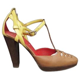 Céline-sandalias Celine p 37,5-Amarillo,Marrón claro