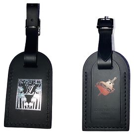 Porte-étiquette de bagage réversible Louis Vuitton Noir Cuir Noir