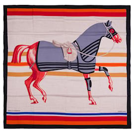Hermès-Shawl 140  cashmere HERMES "horse on the blanket" multicolored -101022-Beige