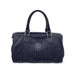Fendi-Petit sac à main boston vintage en toile rayée noire-Noir