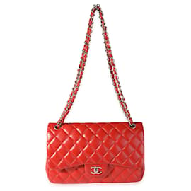 Chanel-Chanel Red Quilted Lambskin Classic Jumbo Double Flap Bag-Red