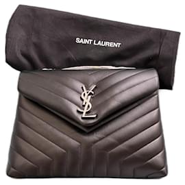 Saint Laurent-NEW Saint Laurent Black LouLou Medium Chain Bag  Quilted "Y" Leather, Silver hardware-Black