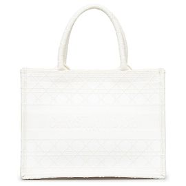 Sac cabas brodé Dior Cannage blanc de taille moyenne Blanc