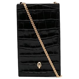 Alexander Mcqueen-Alexander McQueen Black Embossed Phone Holder-Black