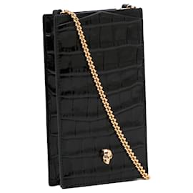 Alexander Mcqueen-Alexander McQueen Black Embossed Phone Holder-Black
