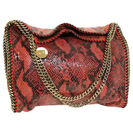 Autre Marque-Stella MacCartney Snake Pattern Chain Shoulder Bag Leather Red Auth am4359-Red
