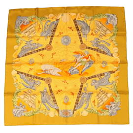 Hermès-HERMES CARRE 90 Angel Voyage Scarf Silk Yellow Orange Auth 42856-Orange,Yellow