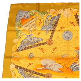 Hermès-HERMES CARRE 90 Angel Voyage Scarf Silk Yellow Orange Auth 42856-Orange,Yellow