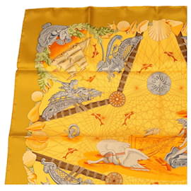 Hermès-HERMES CARRE 90 Foulard Angel Voyage Seta Giallo Arancio Auth 42856-Arancione,Giallo