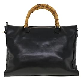 Gucci-GUCCI Bamboo Hand Bag Leather 2way Black Auth fm2374-Black