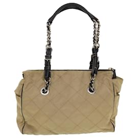 Prada-PRADA Quilted Shoulder Bag Nylon Beige Auth 42735-Beige